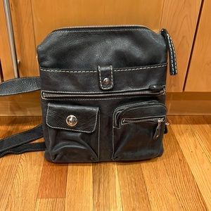 Roots Canada Black Leather Messenger Bag